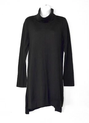 B0 Auth EILEEN FISHER Blk Merino Wool Long Sleeve Turtleneck Sweater Dress Sz M - Image 1 of 4