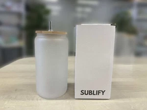 16oz Frosted Glass Sublimation Straight Tumblers, Bamboo Lid & Straws - Picture 1 of 7