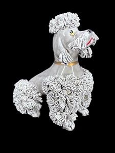 Vintage Spaghetti Poodle Dog MCM Gray Ceramic Figurine 50s Mid Century Gray - Picture 1 of 12