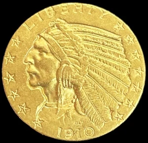 1910 GOLD UNITED STATES $5 DOLLAR INDIAN HEAD HALF EAGLE PHILADELPHIA MINT - Picture 1 of 2