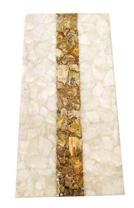 White Quartz Dining Table Top / Brown Petrified Wood Table / Epoxy Table Top - Picture 1 of 4