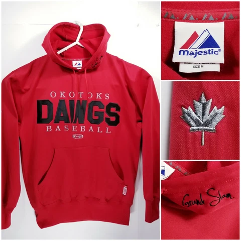 Okotoks Dawgs Mens Medium Hoodie Pullover Majestic Therma Base Red Cover