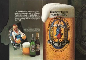 1986 Vintage 2Pg ST PAULI GIRL 16x11 Double Sided Die-Cut Foldout Beer Print Ad - Bild 1 von 3