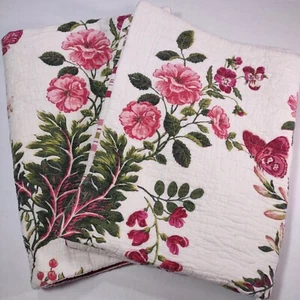 Set Of 2 Quilted Pillow Shams Standard Flanged Floral Butterfly Moths Covers - Picture 1 of 7