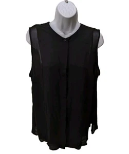 NWT Apt 9 Chiffon Sleeveless Button Blouse Black Womens 1X Tank Underneath 7111 - Picture 1 of 9