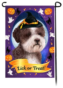 Halloween Garten Flagge - braun und weiß Lagotto Romagnolo - Bild 1 von 1