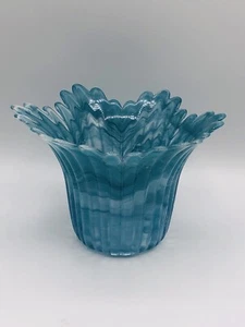 Gruppo Tispa mundgeblasene Kunst Türkis Blau Glas Kerzenhalter Made in Italy 6" - Bild 1 von 18