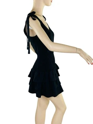 Mini Vestido Coqueta Pequeño Amanda Uprichard New York Pequeño Negro con Volantes Foto 1 de 4