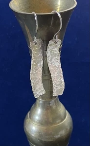 Handcrafted Sterling Silver Hammered Earrings Wavy Bar Hammered Lightweight 2" - Picture 1 of 3