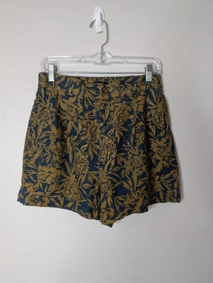 Pantalones Cortos Madewell S Limpios Lino Azul y Verde Estampado Floral 2 Bolsillos Foto 1 de 4