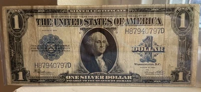 1923 One Dollar Silver Certificate 'Horse Blanket' Large Size Note Blue Seal - Image 1 of 4