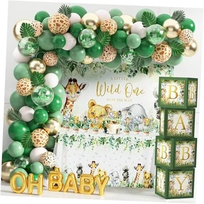 Safari Jungle Baby Shower Decorations for Boy Girl Wild One First Green - Image 1 of 4