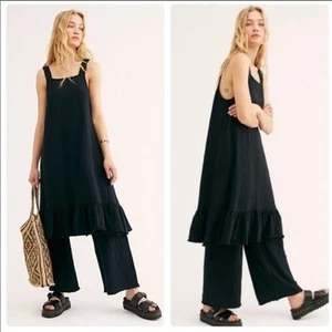 Free People FP Beach black SMALL Dream Of You Tunic beige sleeveless knit Dress - Picture 1 of 9