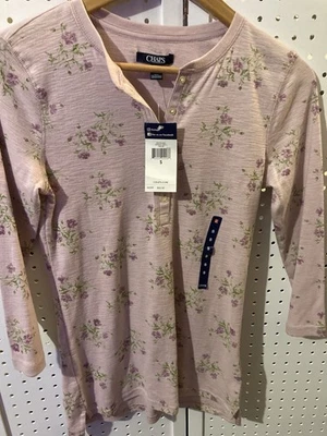 Chaps Women’s Small Button Placket Front 3/4 Sleeve Top Shirt Blouse NWT $50 - Image 1 of 4