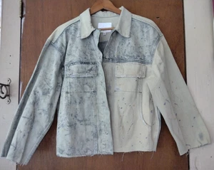 Hudson Los Angeles Women Distressed Raw Hem Denim Snap Jean Trucker Jacket Small - Picture 1 of 8