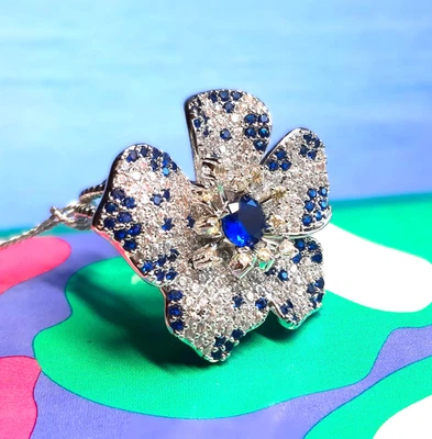 Eyecandy LA RING azul grande flor clara zircônia cúbica AJUSTÁVEL sal de Natal - Imagem 1 de 4
