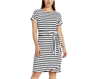 Chaps Women's Crewneck Knit Dress, Black & White, Size L - Picture 1 of 4