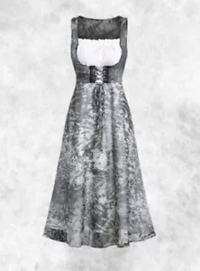 New Grey/White Abstract Print Corset Front Smocked Maxi Dress size 2XL 20 22 24 - Picture 1 of 8