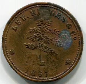 1867 Sri Lanka Colombo Ceylon Merchant Token Colpetty Mills Lee Hedges Coin CSP - Picture 1 of 2