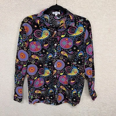 QZH. Camisa DUAO Para Hombre S Negra Psicodélica Paisley Mezcla de Lino Manga Larga Foto 1 de 4