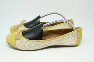 Merona Yellow & Tan Crosshatch Canvas Ballet Flats w/ Bow Accents Womens Size 11 - Picture 1 of 7