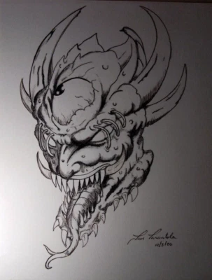  Arte de dibujo a mano original a pluma y tinta de J&M Tarantula Título Demonizado 2006 Foto 1 de 4