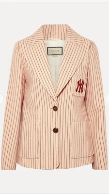 100% Authentic GUCCI Runway NY Yankees Embroidered Stripe Print Wool Blazer - Image 1 of 4