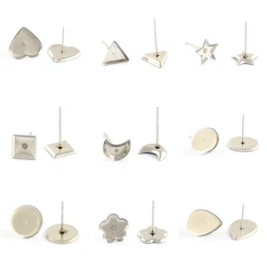 200PC 304 Stainless Steel Cup Earring Posts Cabochon Setting Bezel Stud Findings - Picture 1 of 20