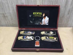 VTG Elvis Presley 4 Piece Folding Pocket Knife Set w/ Keychain Collectible Tin - Picture 1 of 15