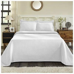 ~ BEAUTIFUL XXXL COZY WHITE MODERN CHIC EXTRA LARGE SOFT BEDSPREAD QUILT SET NEW - Picture 1 of 3