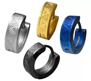Ohrringe Männer Titan Stäbchen Edelstahl Creolen Totem schwarz gold silber Blau - Picture 1 of 24