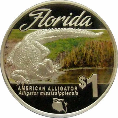  Tuvalu - 1$ 2014 - American Alligator, 1 oz Pure Silver, Mintage - 3,500 - Image 1 of 2