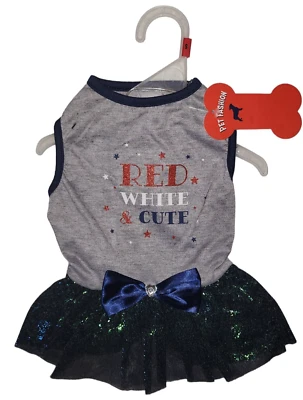 Pet Apparel" Red, White, & Cute", Satin Gem Bow, Colorful Puppy/Dog Dress, Small - Image 1 of 4