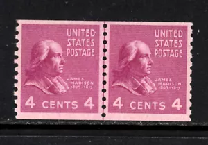 SCOTT 843 1939 4 CENT JAMES MADISON AUSGABE LINIENPAAR POSTFRISCH SEHR SCHÖN KATZE 27 $! - Bild 1 von 2