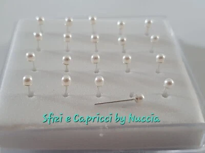 Piercing naso nasini perla bianca punto luce asta pieghevole argento orecchino - Immagine 1 di 3