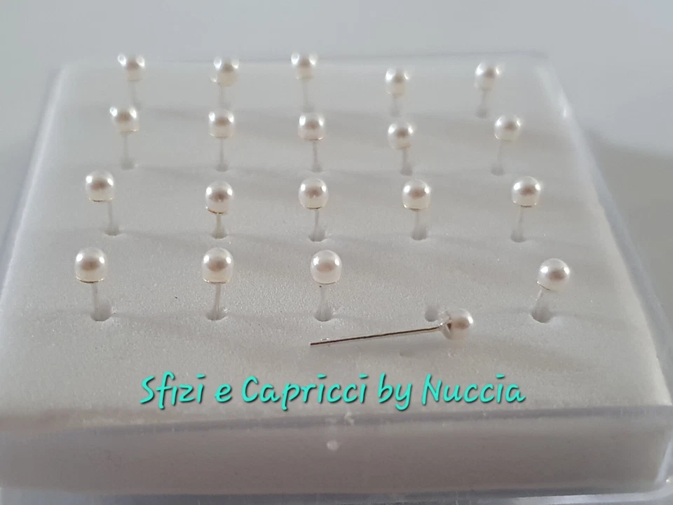 Piercing naso nasini perla bianca punto luce asta pieghevole argento orecchino - Immagine 1 di 3