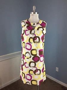 Max and Cleo BCBG M 10 Purple Yellow Circle Dot Shift Dress Career Cocktail - Picture 1 of 5