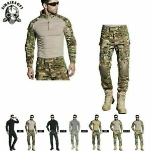 Army G3 Combat Uniform T-Shirt Pants Pads Set Military Airsoft MultiCam Camo Men