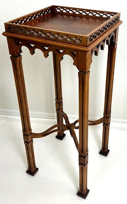 Lane Furniture Chippendale Walnut Gallery Top Square Stand Table - Image 1 of 4