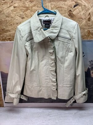 Bradley Bayou Bleige Leather Cafe Racer Biker Motorcycle Jacket Womens S Nice! - Image 1 of 4