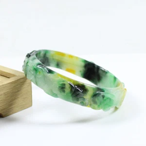 63mm Chinese Hand-carved Multi-Color Jadeite Jade Gems Bangle Bracelet j7757 - Picture 1 of 11