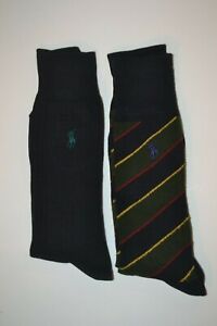 Polo Ralph Lauren Stripe & Solid Dress Socks 2 Pack Men's Sock Size: 10-13 NIP!