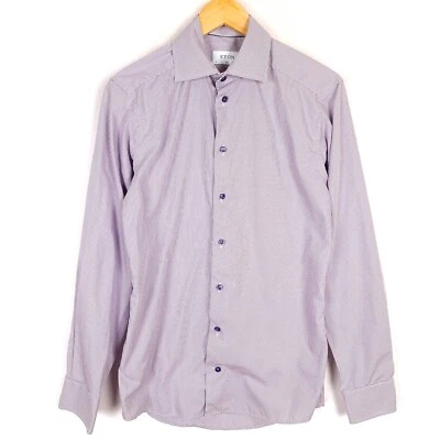 Camicia formale uomo ETON taglia 38 15 slim fit viola check cotone collo largo - Immagine 1 di 4