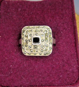 Art Deco Stil ND Sterlingsilber & Markasit & schwarzer Onyx Ring Größe 5,25 - Bild 1 von 3