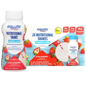 Equate Diabetic Care Nutritional Protein Shake, Strawberry, 8 fl oz, 24 Count - Picture 1 of 9