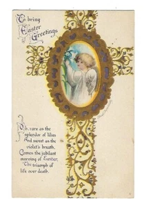 Lobo Clapsaddle cantado de principios de 1900 #15 postal de Pascua ángel y cruz - Imagen 1 de 2