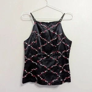 Vintage 90s Y2K XOXO Embroidered Satin Square Neck Tank Top M - Picture 1 of 8