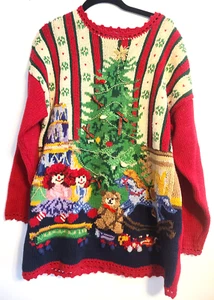 Rare Vintage Casual Corner Red Embroidered Christmas Tree Ugly Sweater Sz Small - Picture 1 of 6