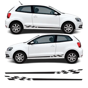 Checkered Side Stripes Decal Graphics Stickers Vinyl Kit For VW Volkswagen Polo - Picture 1 of 4