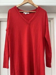 BODEN 50% Wool 50% Cotton Red V Neck Longline Jumper Dress Size 16 - Picture 1 of 11